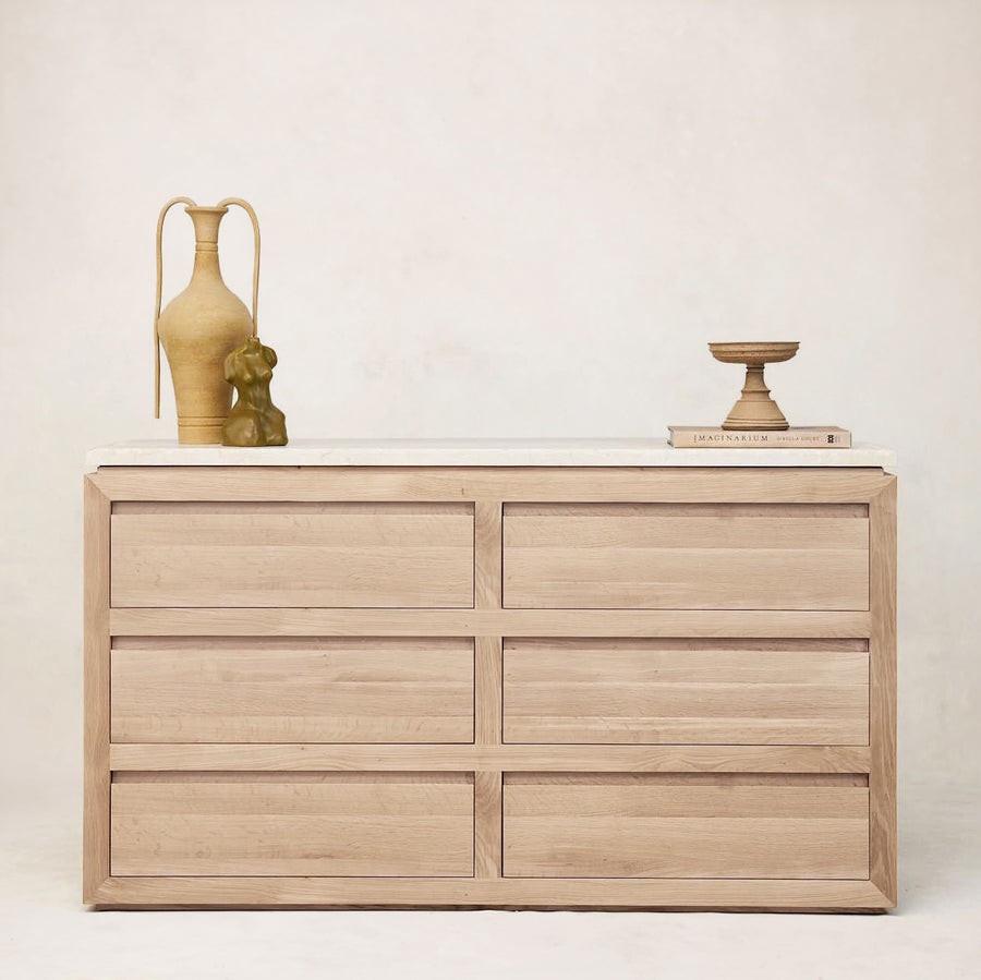 Sofita Marble 6 Drawer Dresser - White Oak - House of Leon