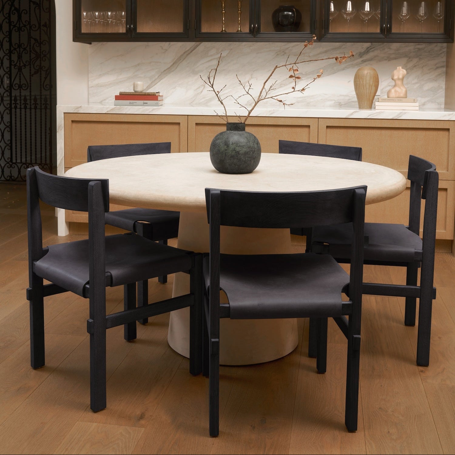 Japandi Style Black Leather Dining Chair - Shinto Dining Chair