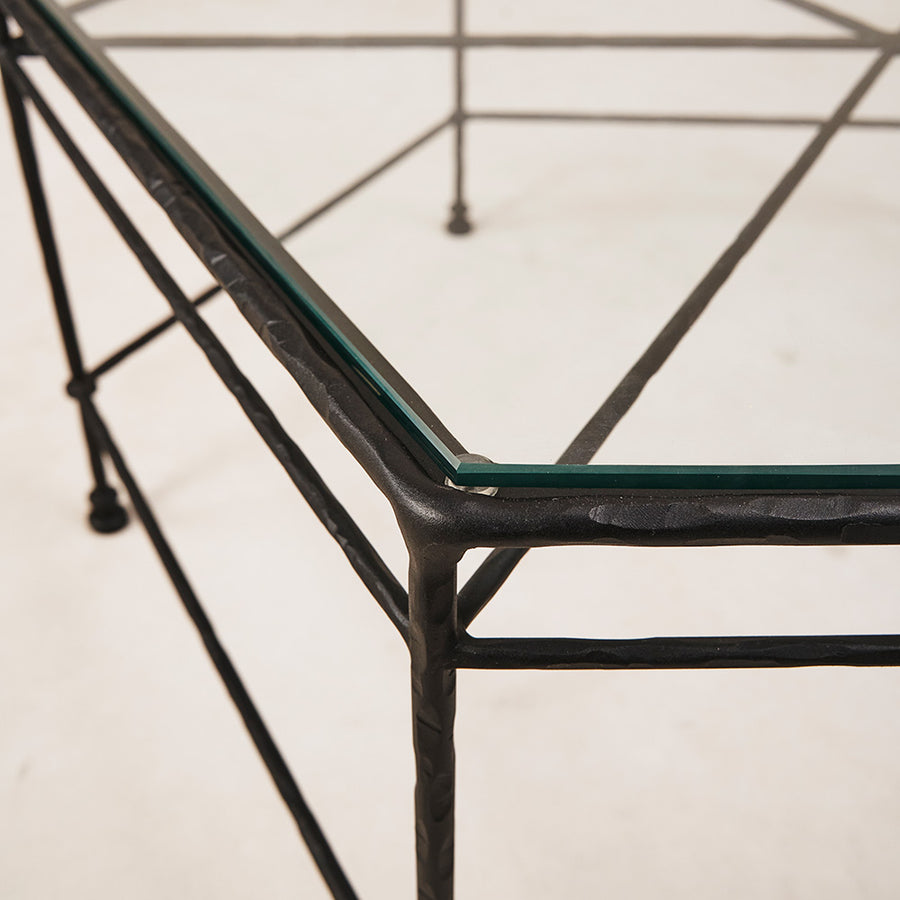 Outdoor Iron Glass Round Hexagonal Coffee Table Detail