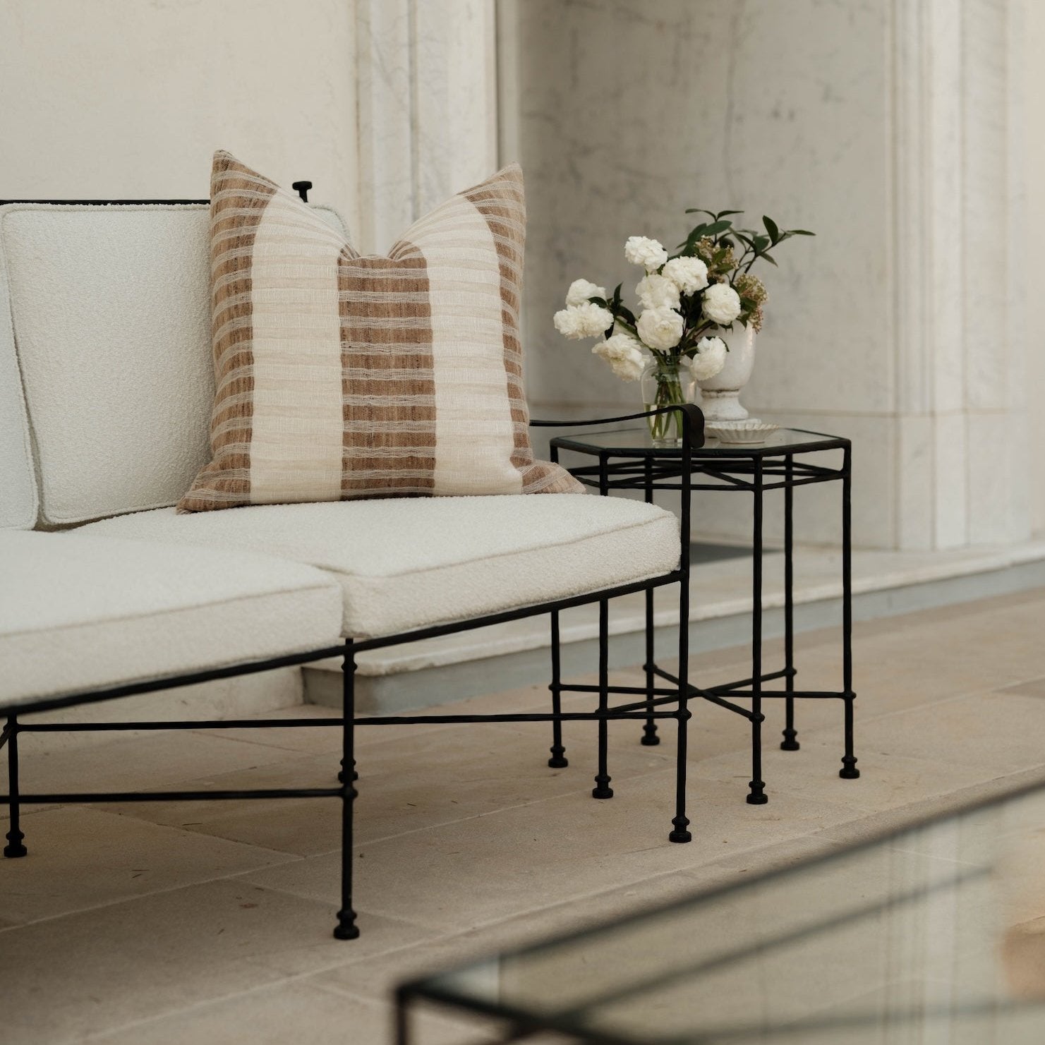Provence Outdoor Side Table - Octagonal Iron Base with Glass Top