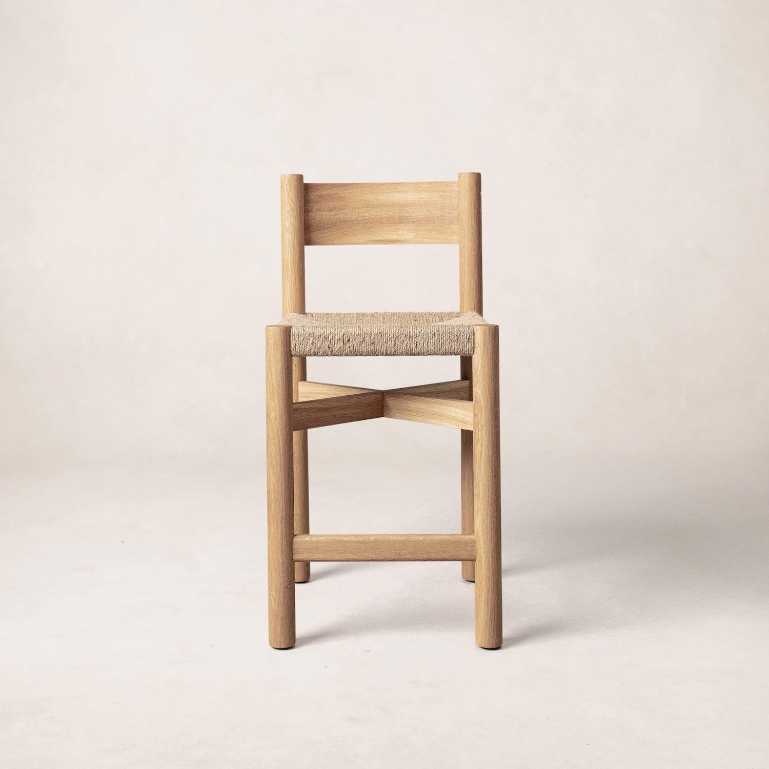 Nonna Counter Stool, Soft Jute Seat, White Oak Wood