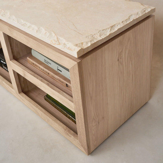 A Refined Alternative to the Traditional Coffee Table Bookcase: Meet the Sofita Marble Media Consoles