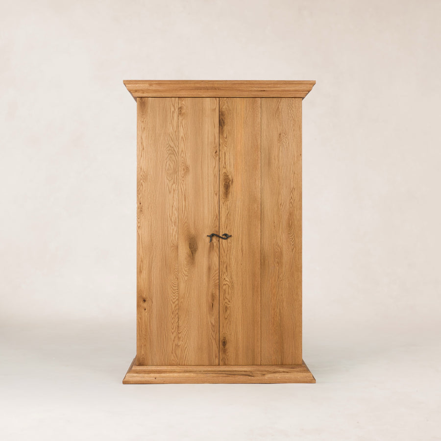 Antwerp Cabinet, Solid French White Oak Wood Armoire, Handcrafted Luxury Bedroom Storage with Cast Iron Accents