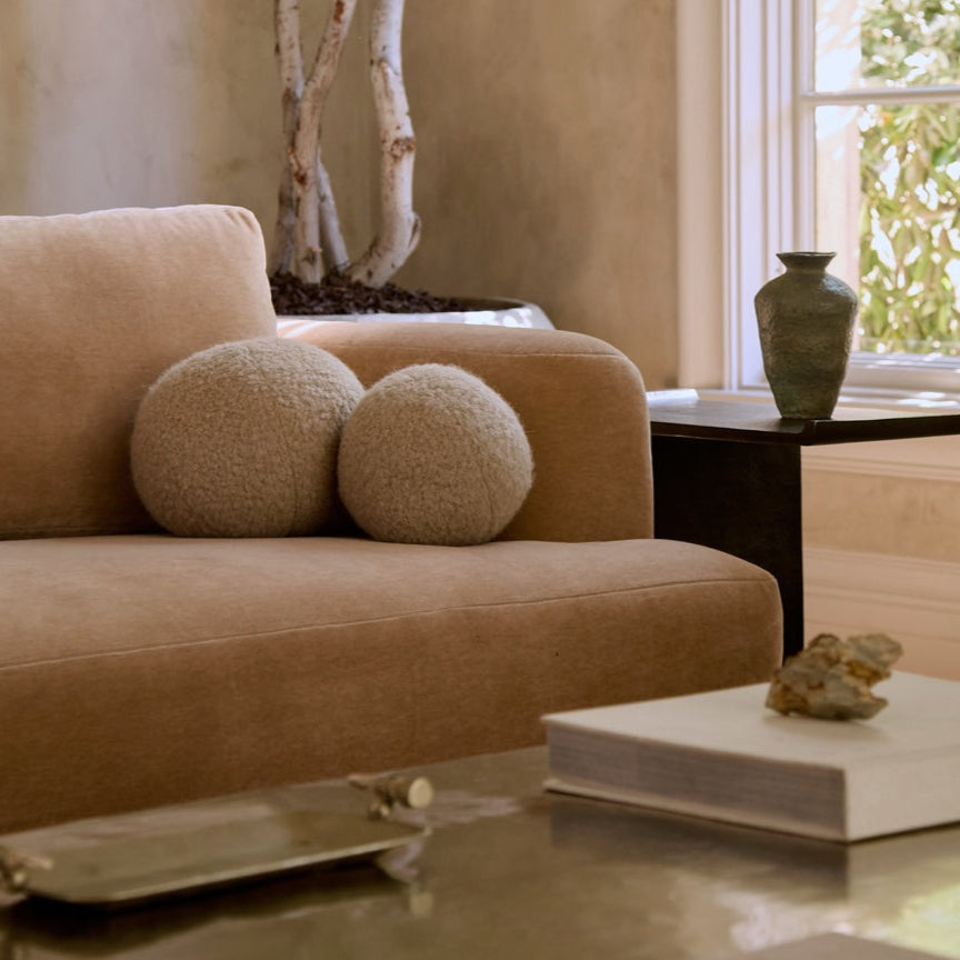 Teddy Sphere Pillow - Beige-Throw Pillows-House of Leon