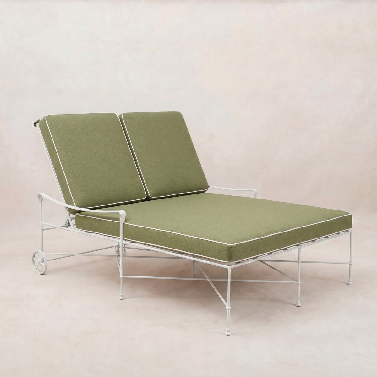 Provence Outdoor Double Chaise Lounge - White Frame-Heritage Leaf-House of Leon