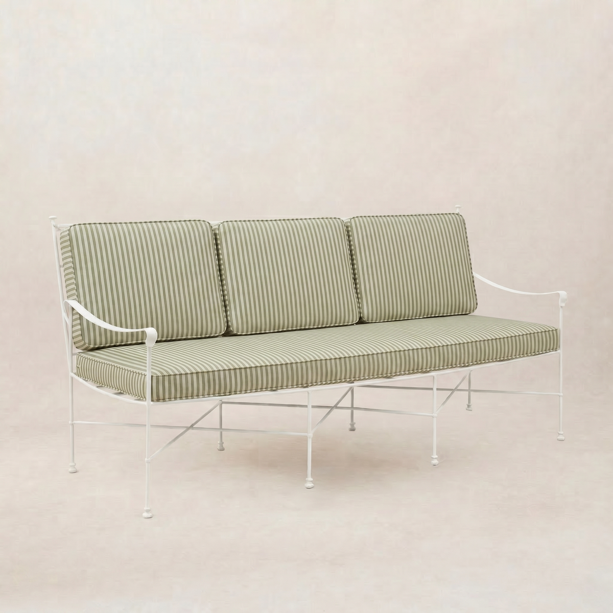 Provence 3 Seater Sofa - White Frame-Outdoor Sofas-Olive Striped-House of Leon