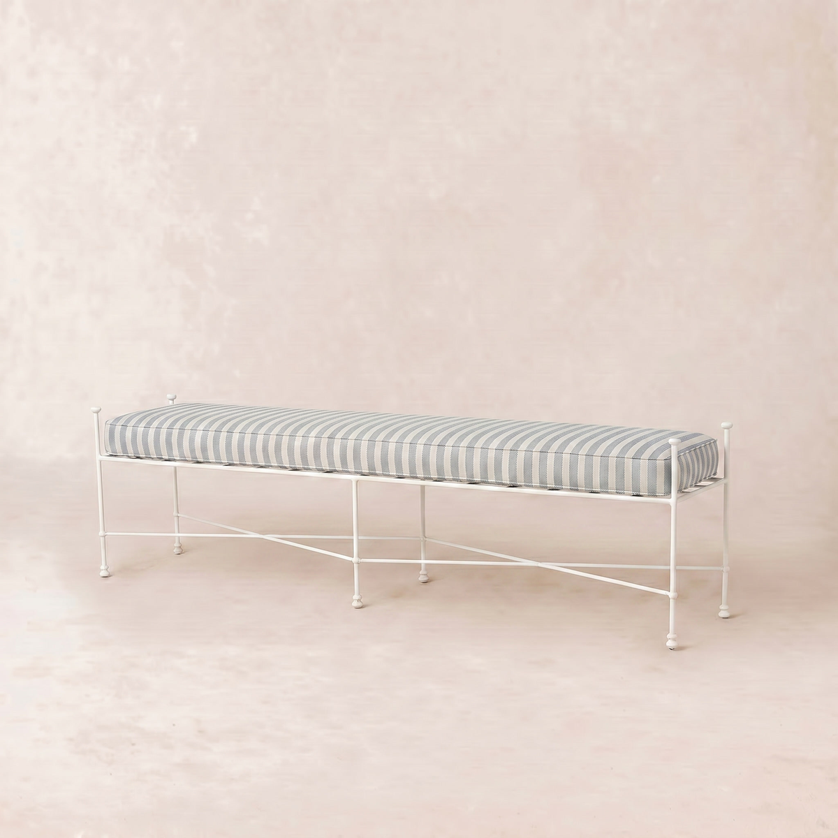 Provence Outdoor Bench 70" - White Frame-Outdoor Bench-Mist Striped-House of Leon