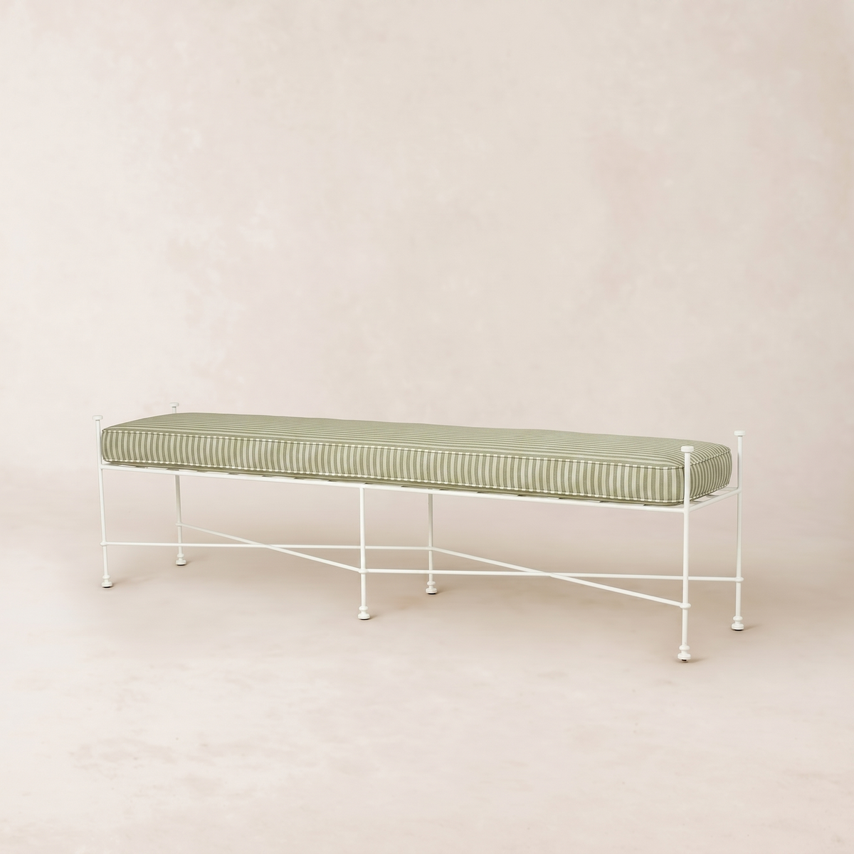 Provence Outdoor Bench 70" - White Frame-Outdoor Bench-Olive Striped-House of Leon