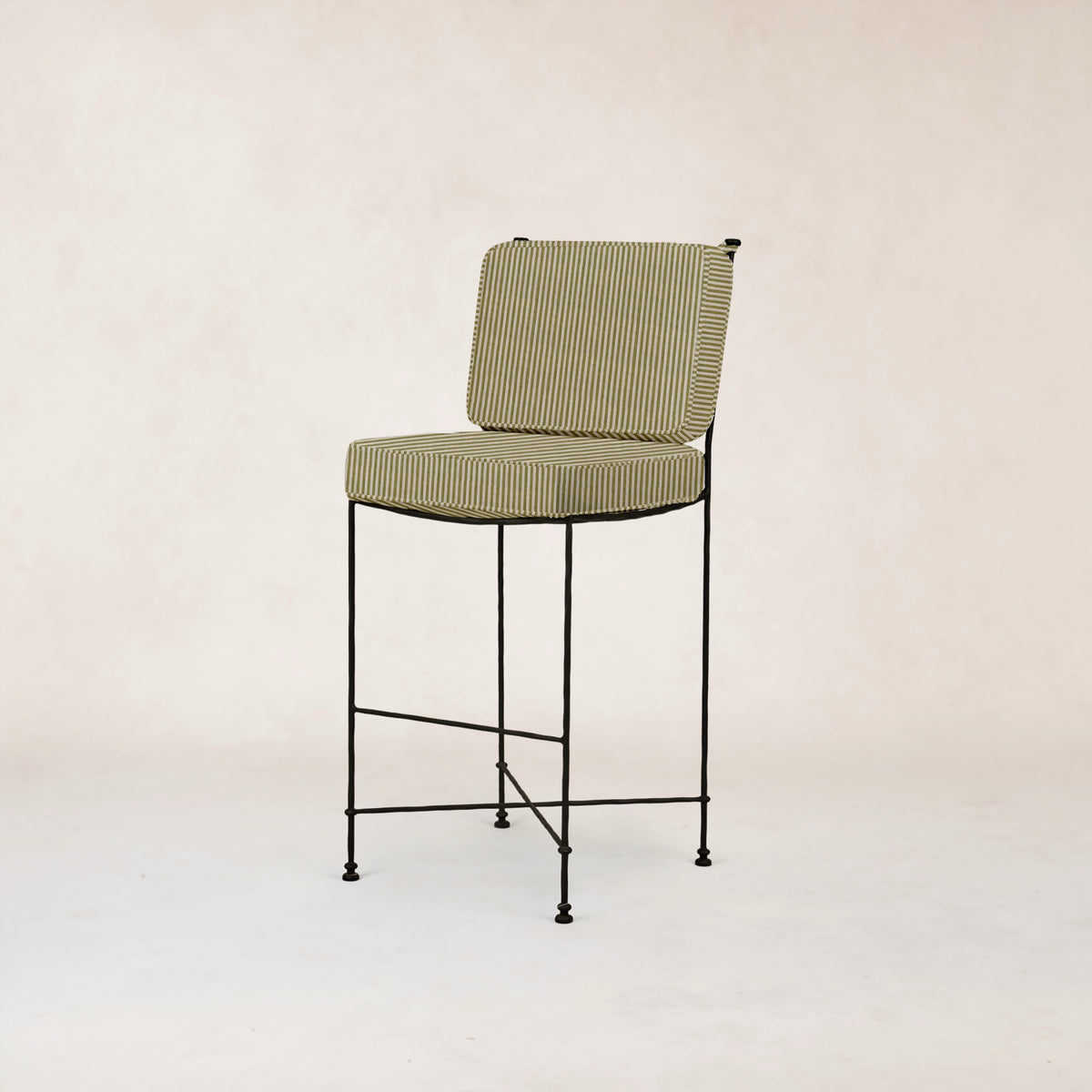 Provence Outdoor Barstool - Black Frame-Outdoor Counter Stool-Olive Striped-House of Leon