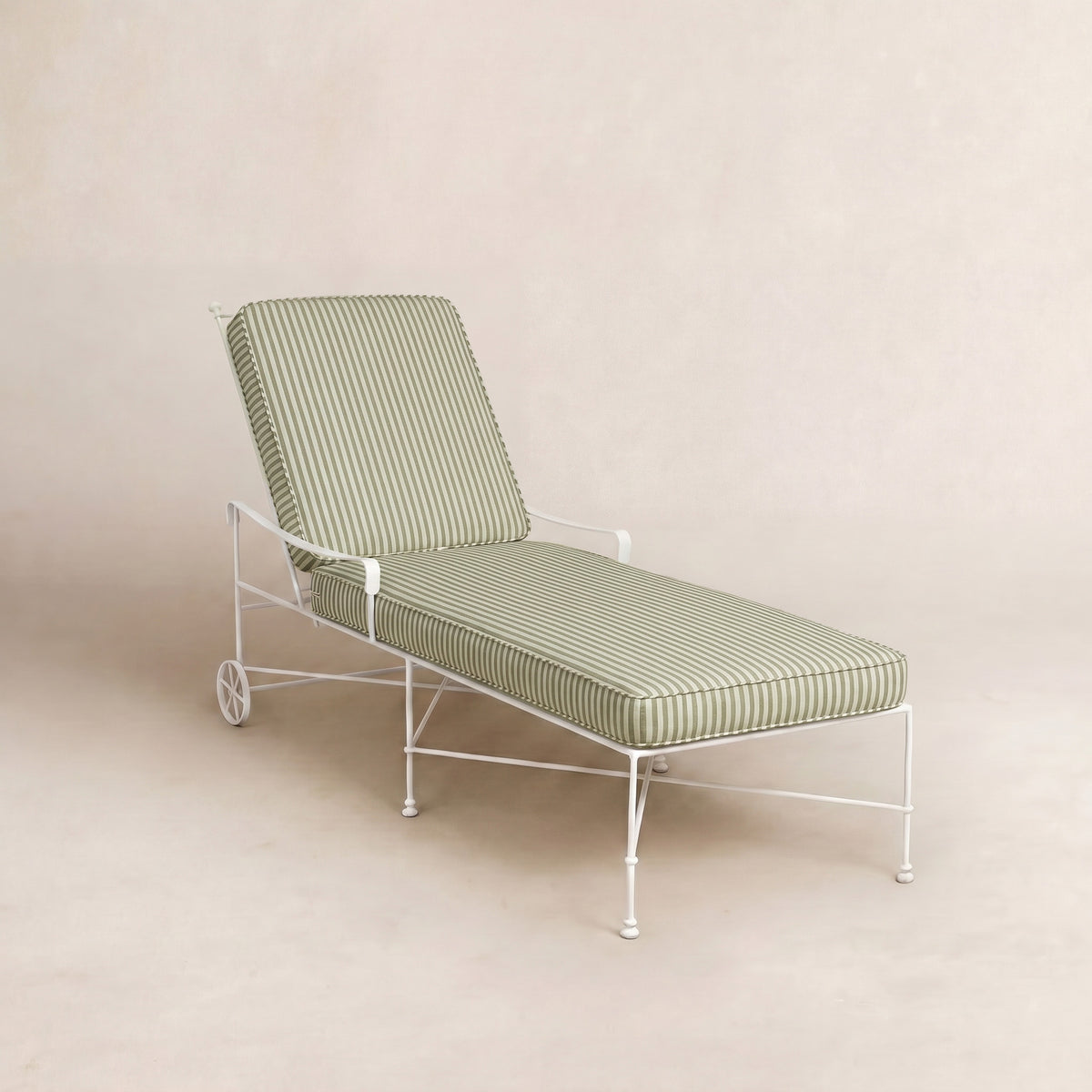 Provence Outdoor Chaise Lounge - White Frame-Olive Striped-House of Leon