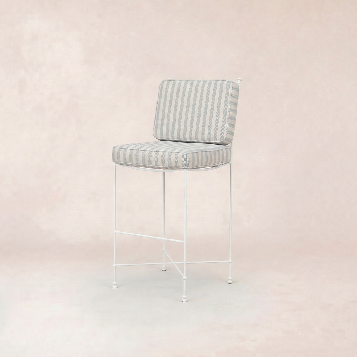 Provence Outdoor Barstool - White Frame-Mist Striped-House of Leon