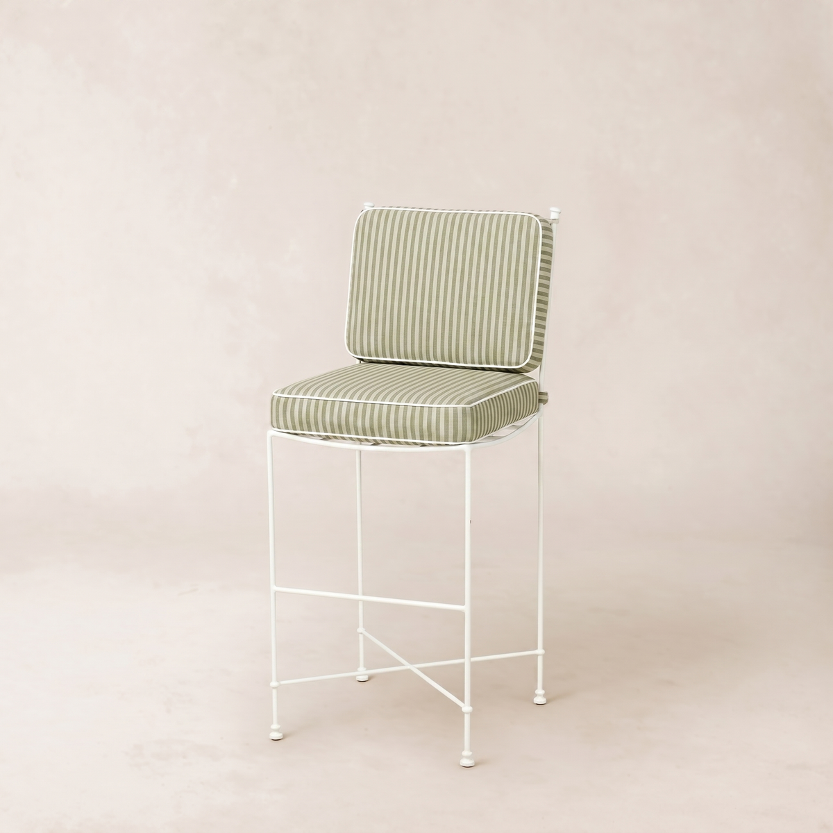 Provence Outdoor Barstool - White Frame-Olive Striped-House of Leon