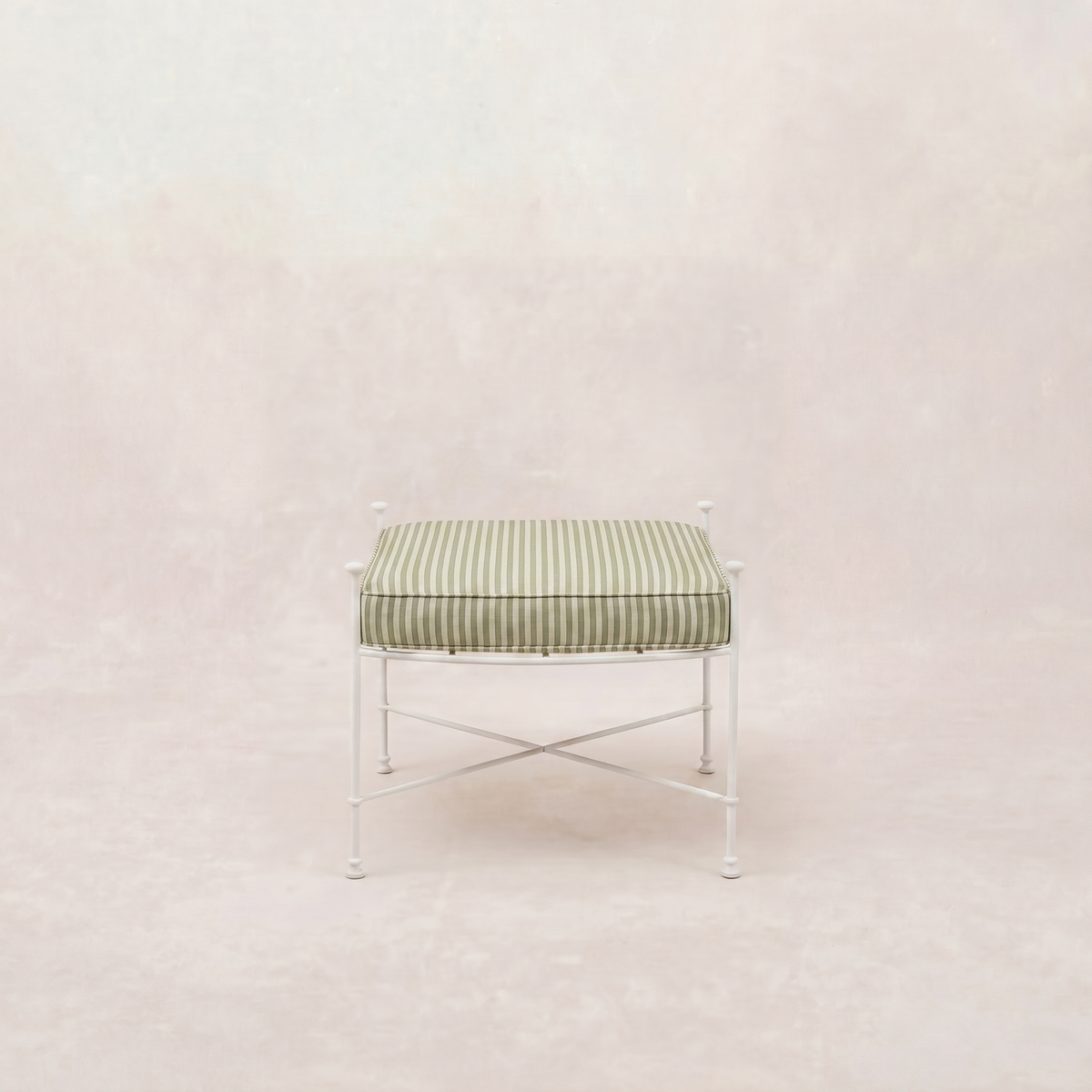Provence Outdoor Ottoman - White Frame-Outdoor Ottomans-Olive Striped-House of Leon