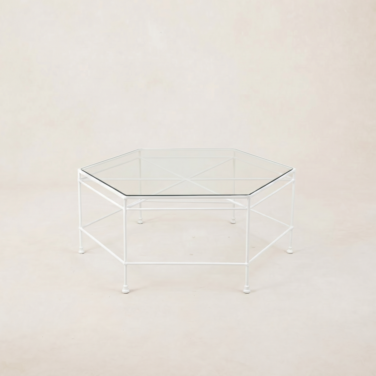 Provence Outdoor Glass Hexagonal Coffee Table - White Frame-House of Leon