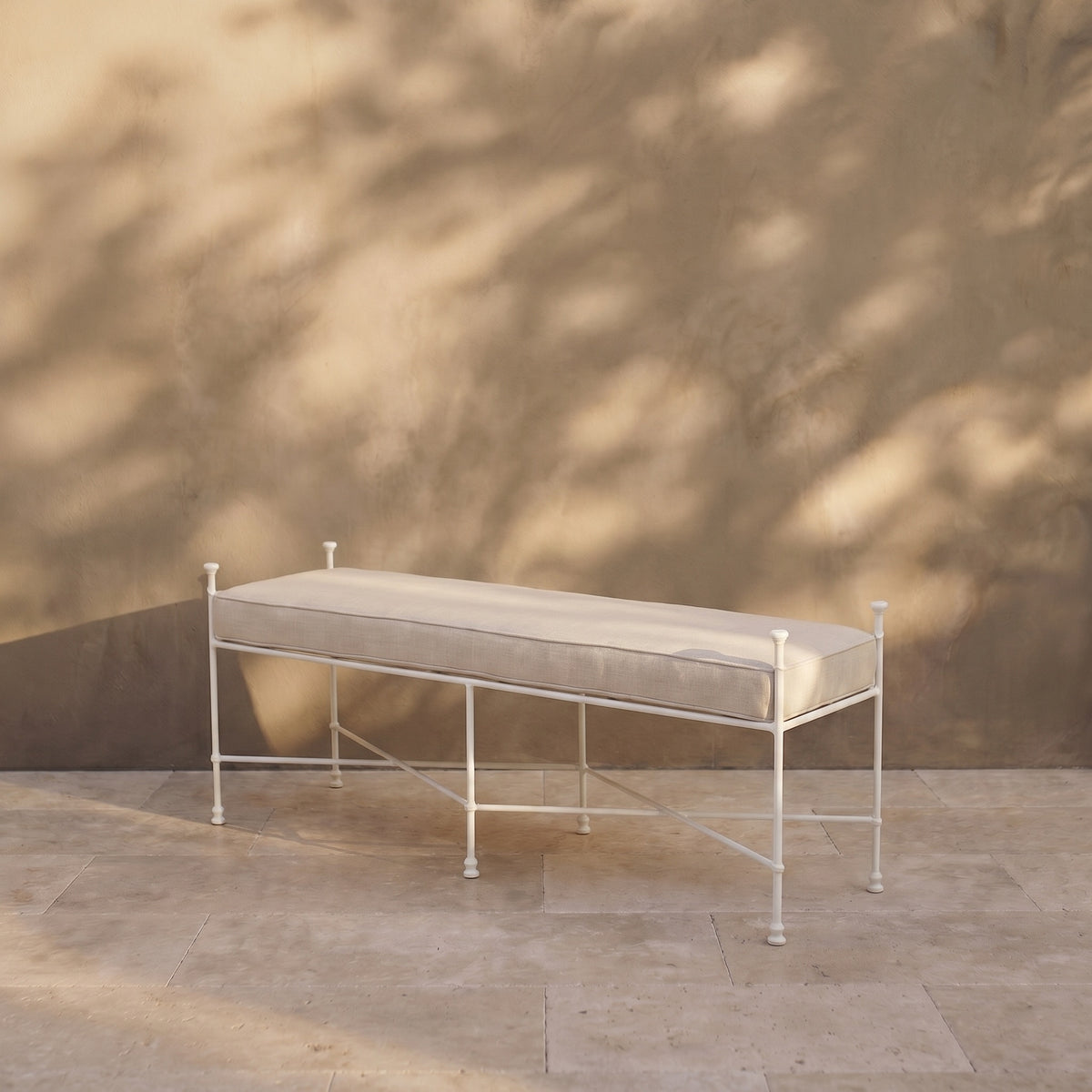 Provence Outdoor Bench 48" - White Frame-Outdoor Bench-Linen-House of Leon