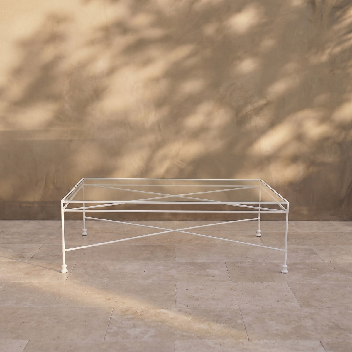 Provence Outdoor Glass Rectangular Coffee Table - White Frame-Outdoor Tables-House of Leon