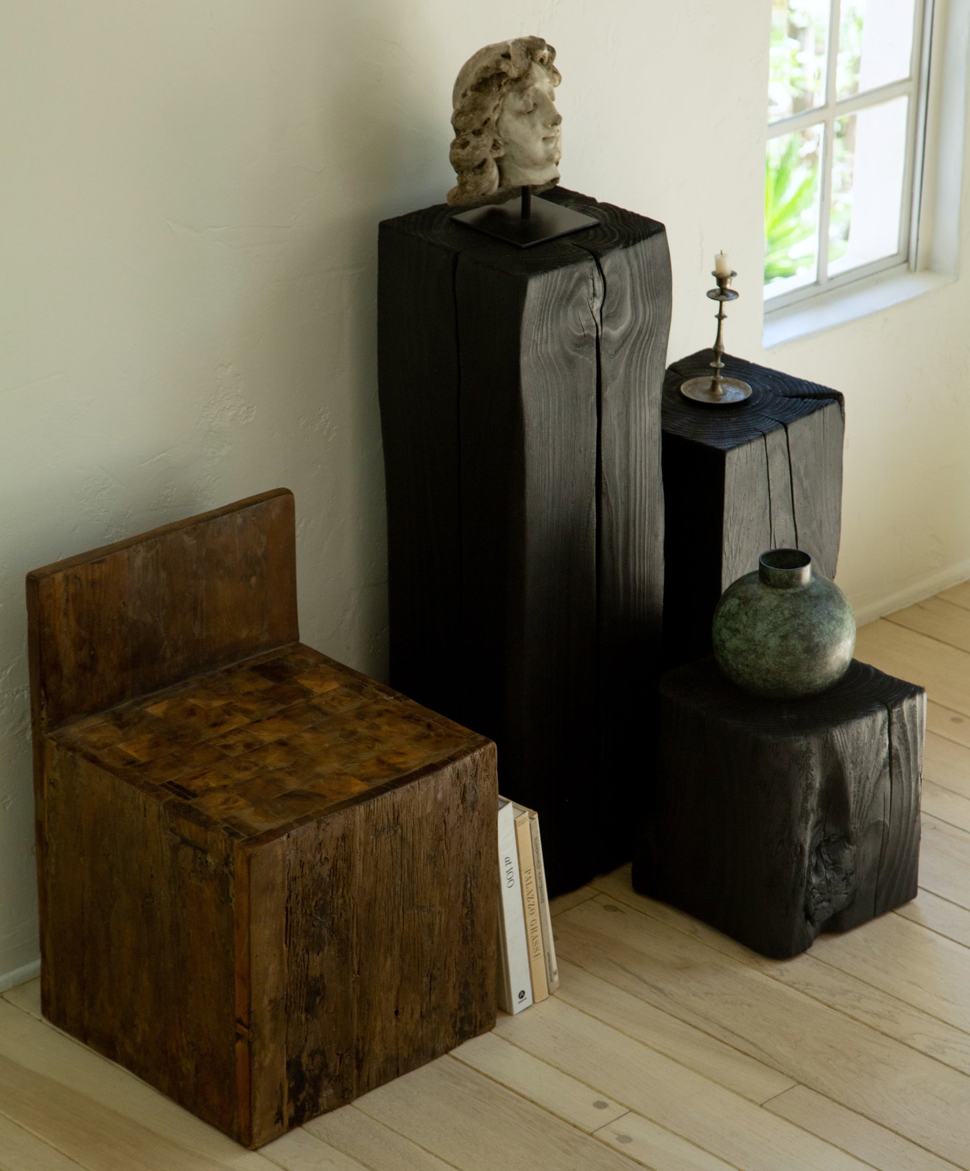 Tall Matte Black Wood Pedestal