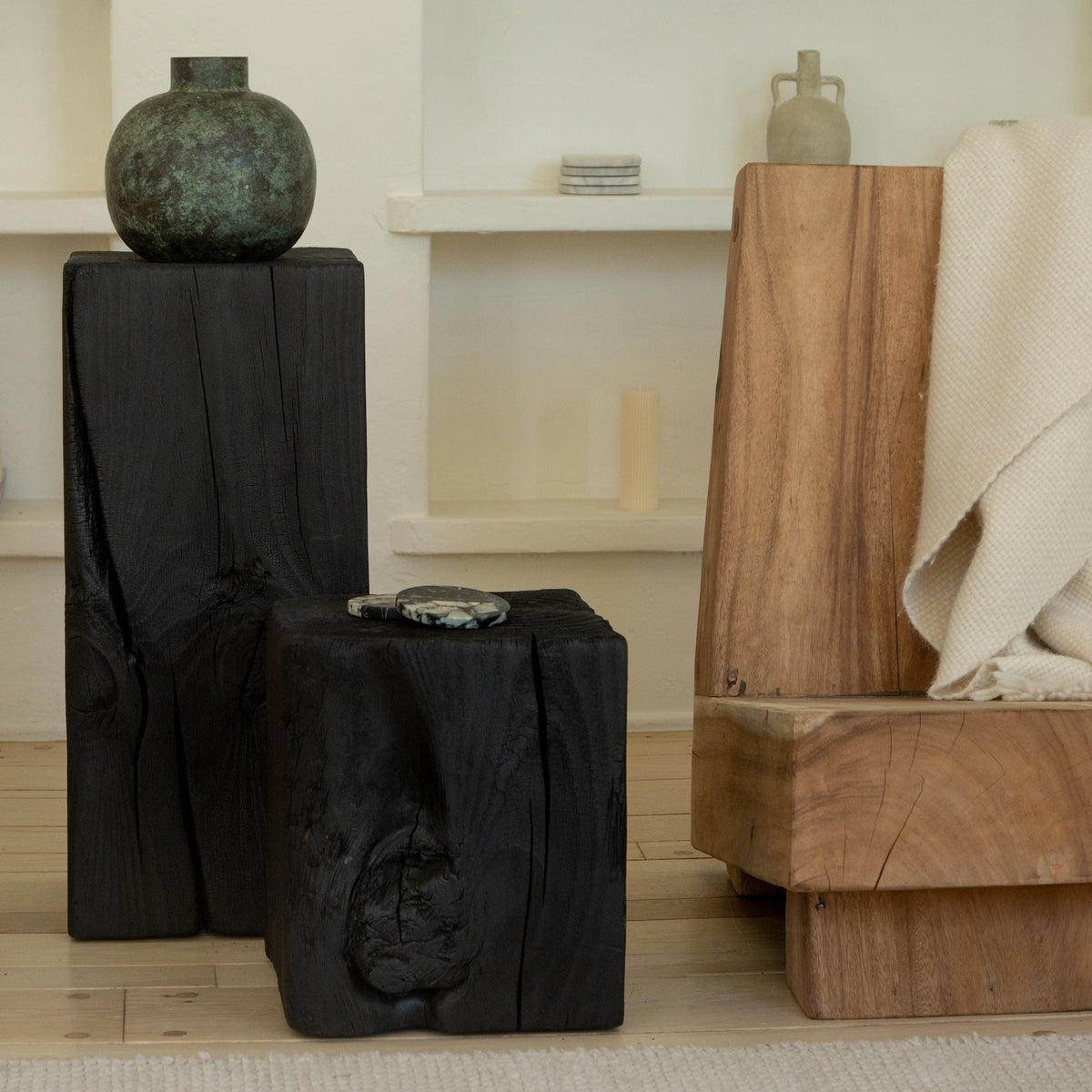 Charcoal Sculpture Pedestal - Short-Sculptural Pedestal-House of Leon