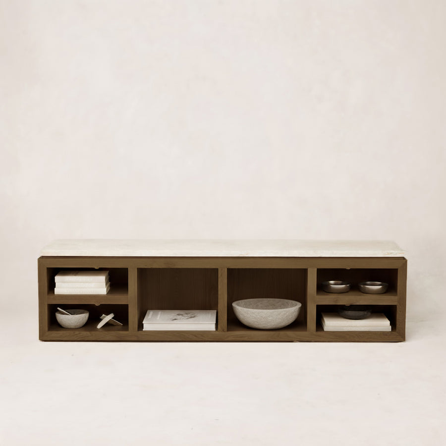 Sofita Marble Media Console - Mocha-Media Storage Cabinets & Racks-House of Leon