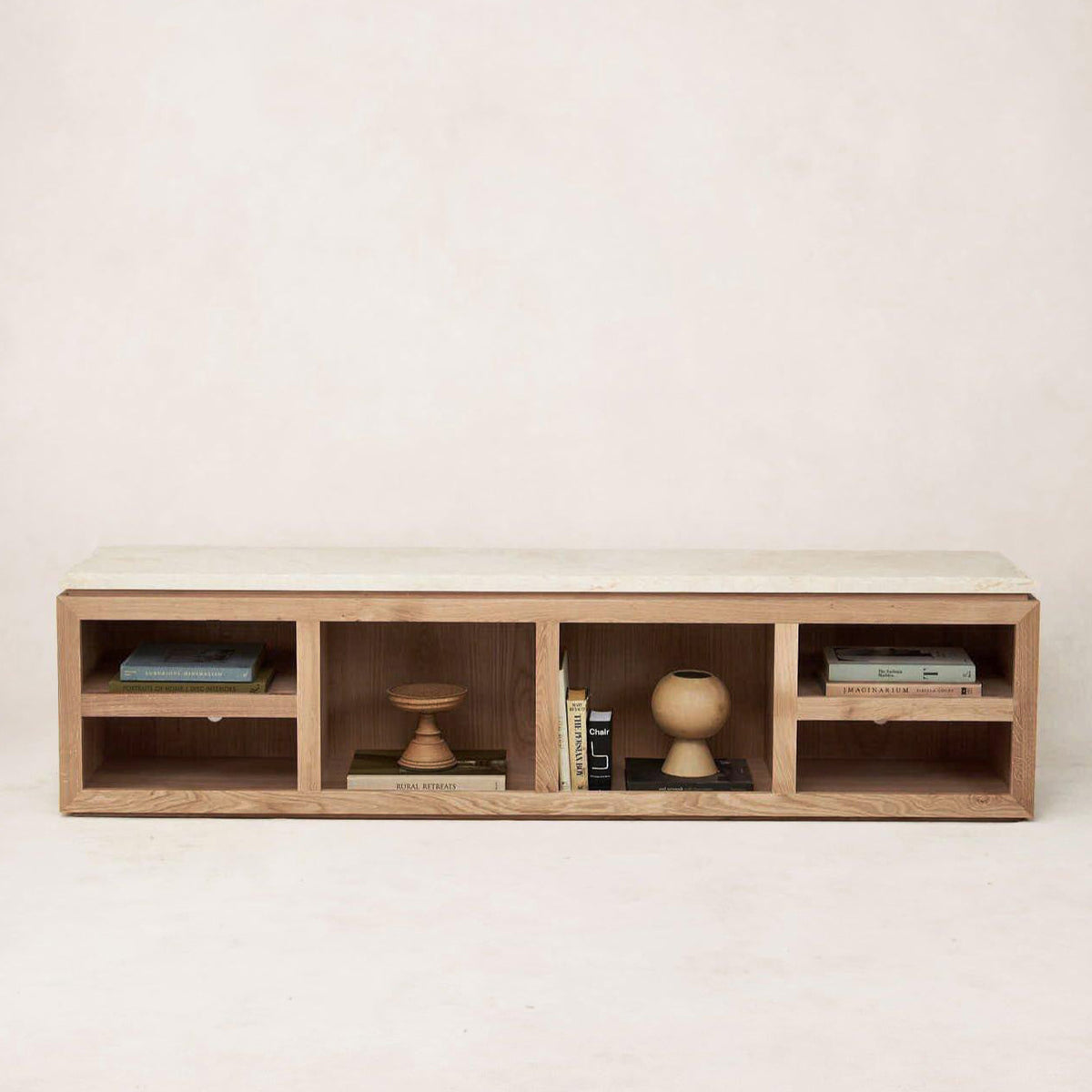Sofita Marble Media Console - White Oak-Media Storage Cabinets & Racks-House of Leon