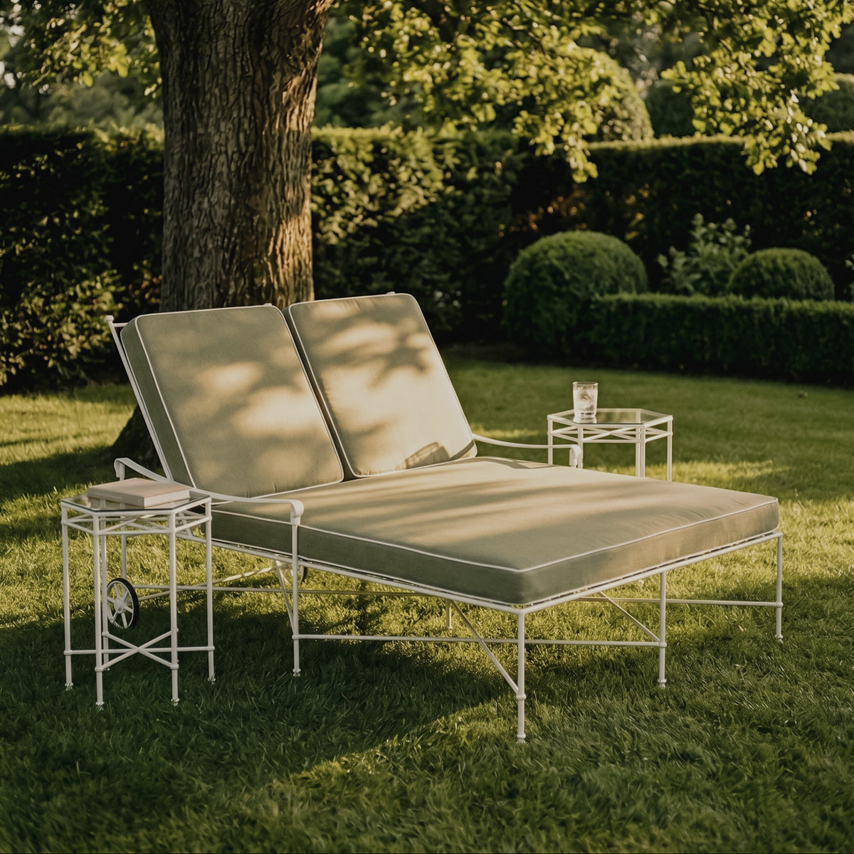 Provence Outdoor Double Chaise Lounge - White Frame-House of Leon