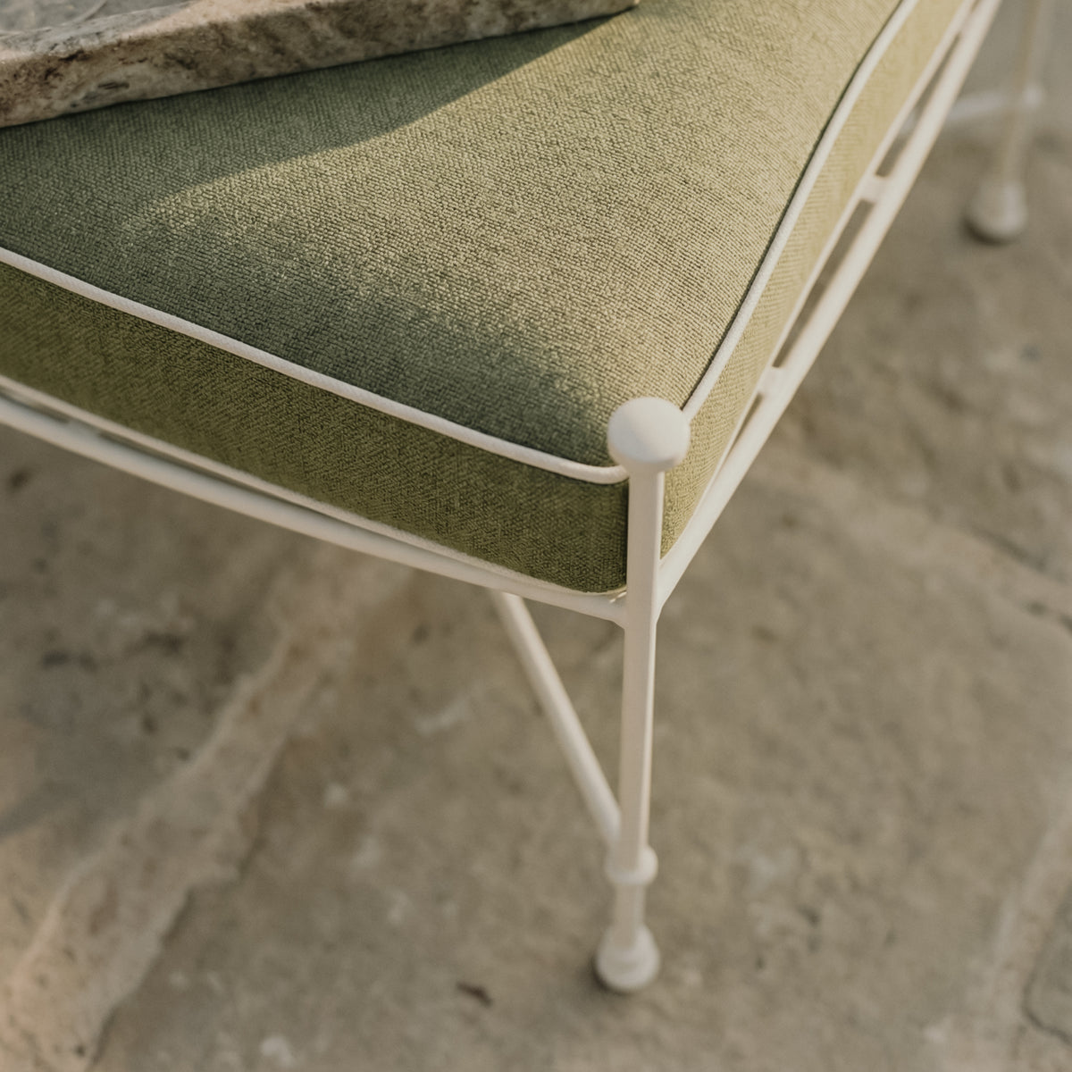 Provence Outdoor Ottoman - White Frame-Outdoor Ottomans-House of Leon