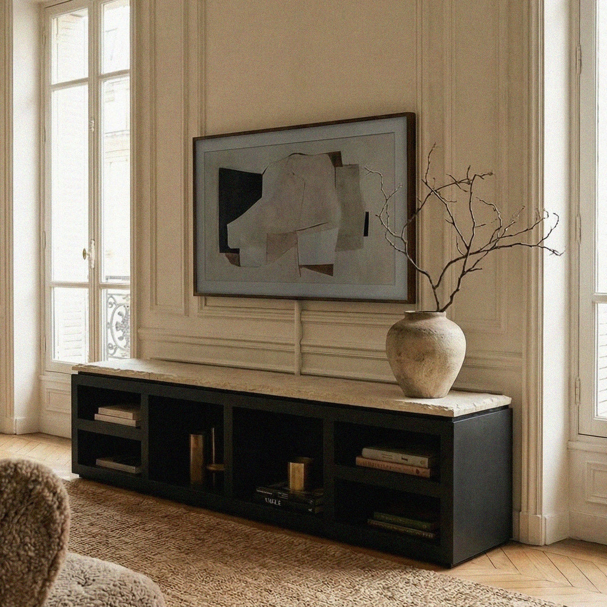 Sofita Marble Media Console - Black-Media Storage Cabinets & Racks-House of Leon