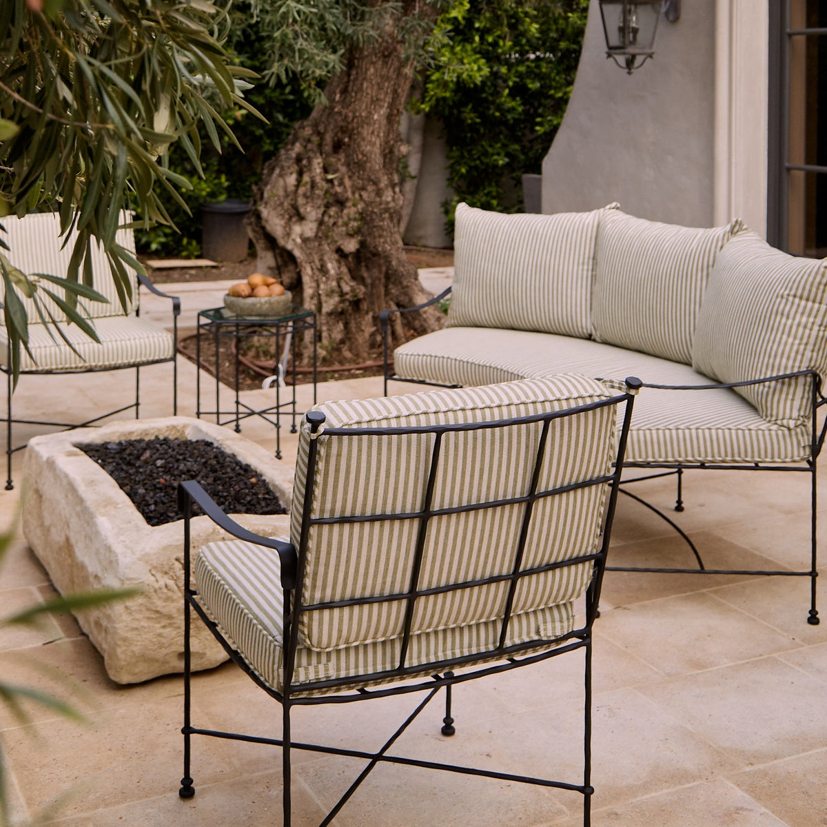 Provence Outdoor Lounge Dining Chair - Olive Striped-Outdoor Dining Chair-House of Leon