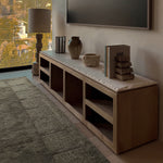 Sofita Marble Media Console - White Oak-Media Storage Cabinets & Racks-House of Leon
