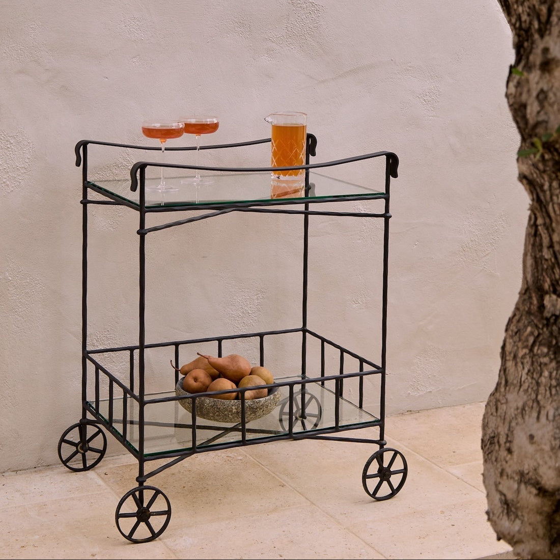 Provence Outdoor Side Table - Octagonal Iron Base with Glass Top
