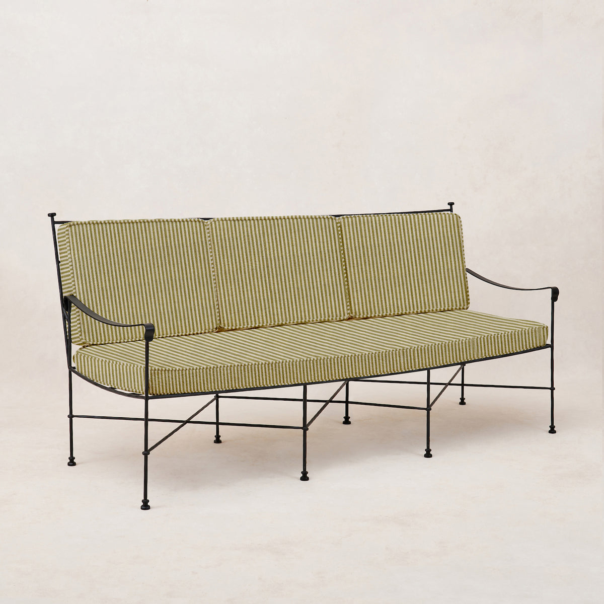Provence Outdoor 3 Seater Sofa - Olive Striped-Outdoor Sofas-House of Leon