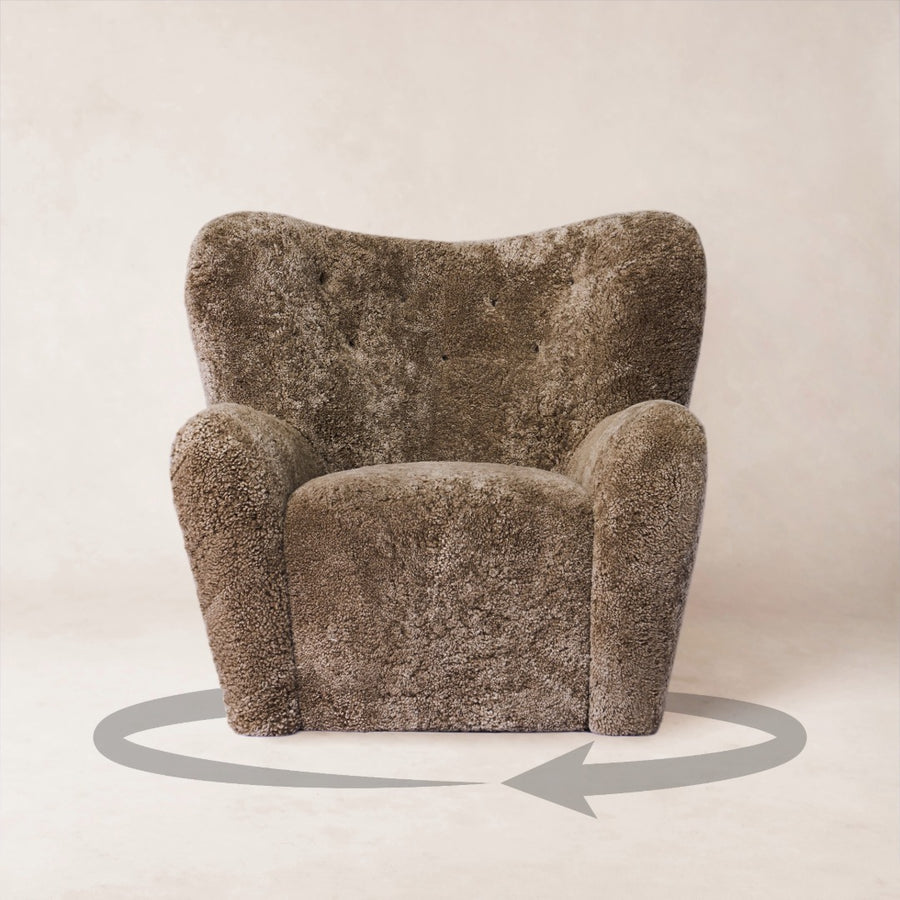 Papa Teddy Swivel Chair - Taupe Shearling-Arm Chairs, Recliners & Sleeper Chairs-House of Leon- Swivel