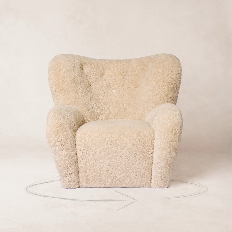 Papa Teddy Chair - Off White Shearling-Arm Chairs, Recliners & Sleeper Chairs-House of Leon-Swivel