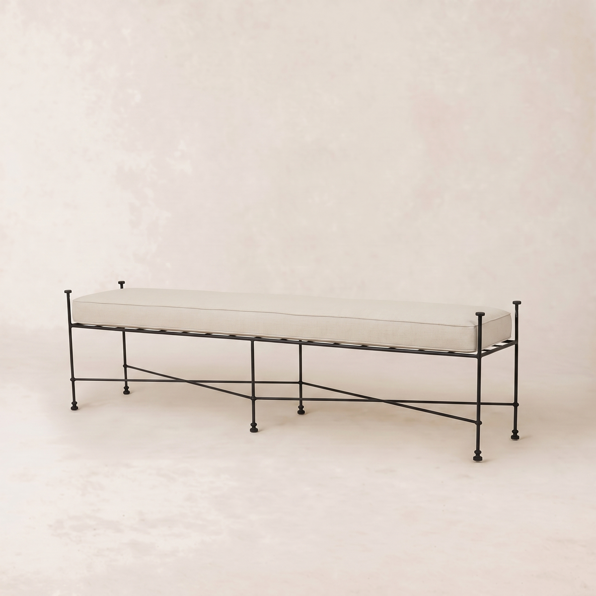 Provence Outdoor Bench 70" - Black Frame-Outdoor Bench-70"-Linen-House of Leon