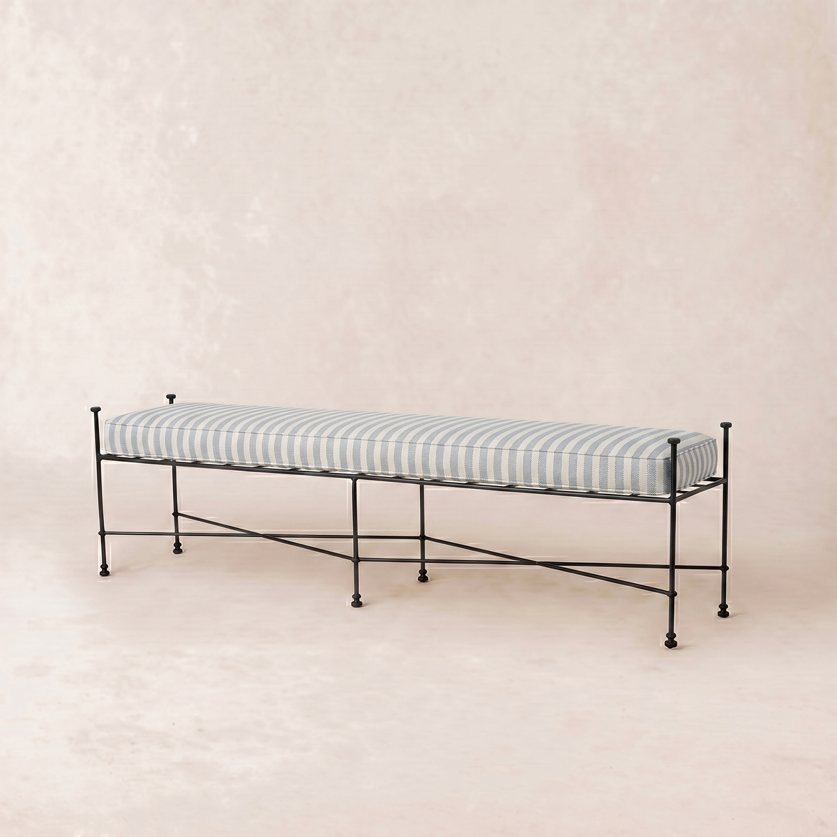 Provence Outdoor Bench 70" - Black Frame-Outdoor Bench-70"-Mist Striped-House of Leon