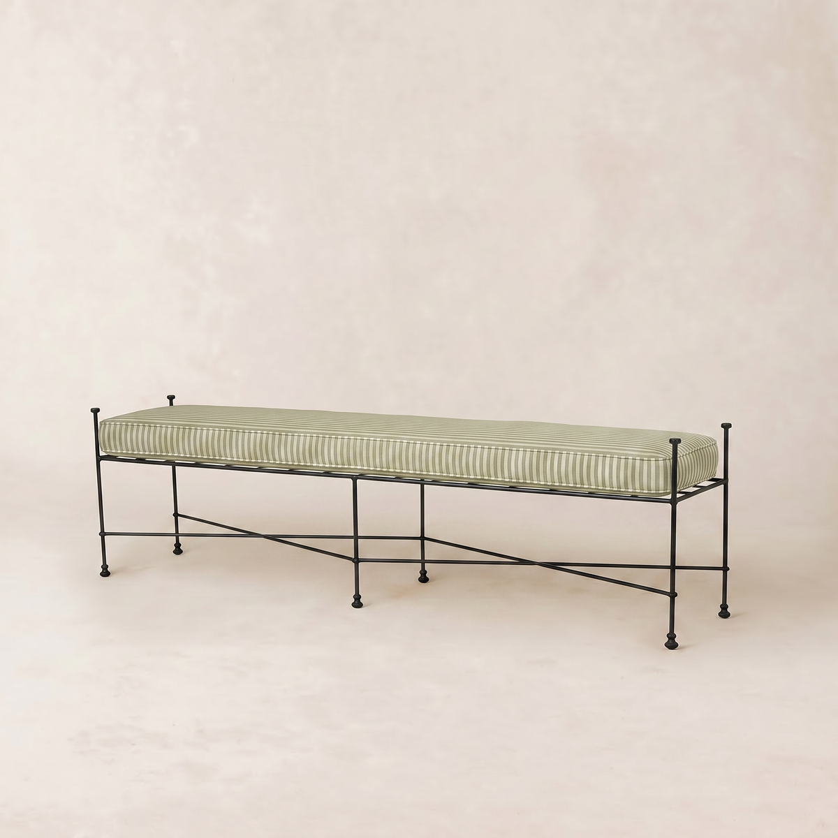 Provence Outdoor Bench 70" - Black Frame-Outdoor Bench-70"-Olive Striped-House of Leon