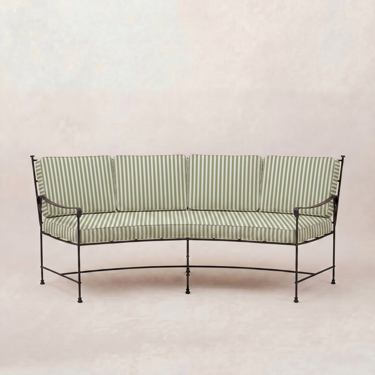 Provence Curved Sofa - Black Frame-Olive Striped-House of Leon