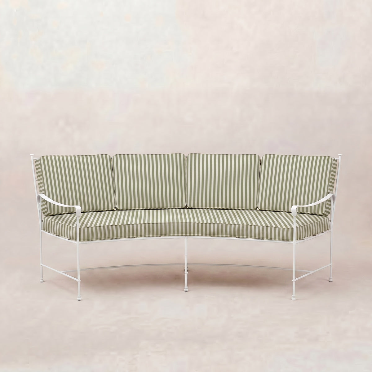 Provence Curved Sofa - White Frame-Olive Striped-House of Leon