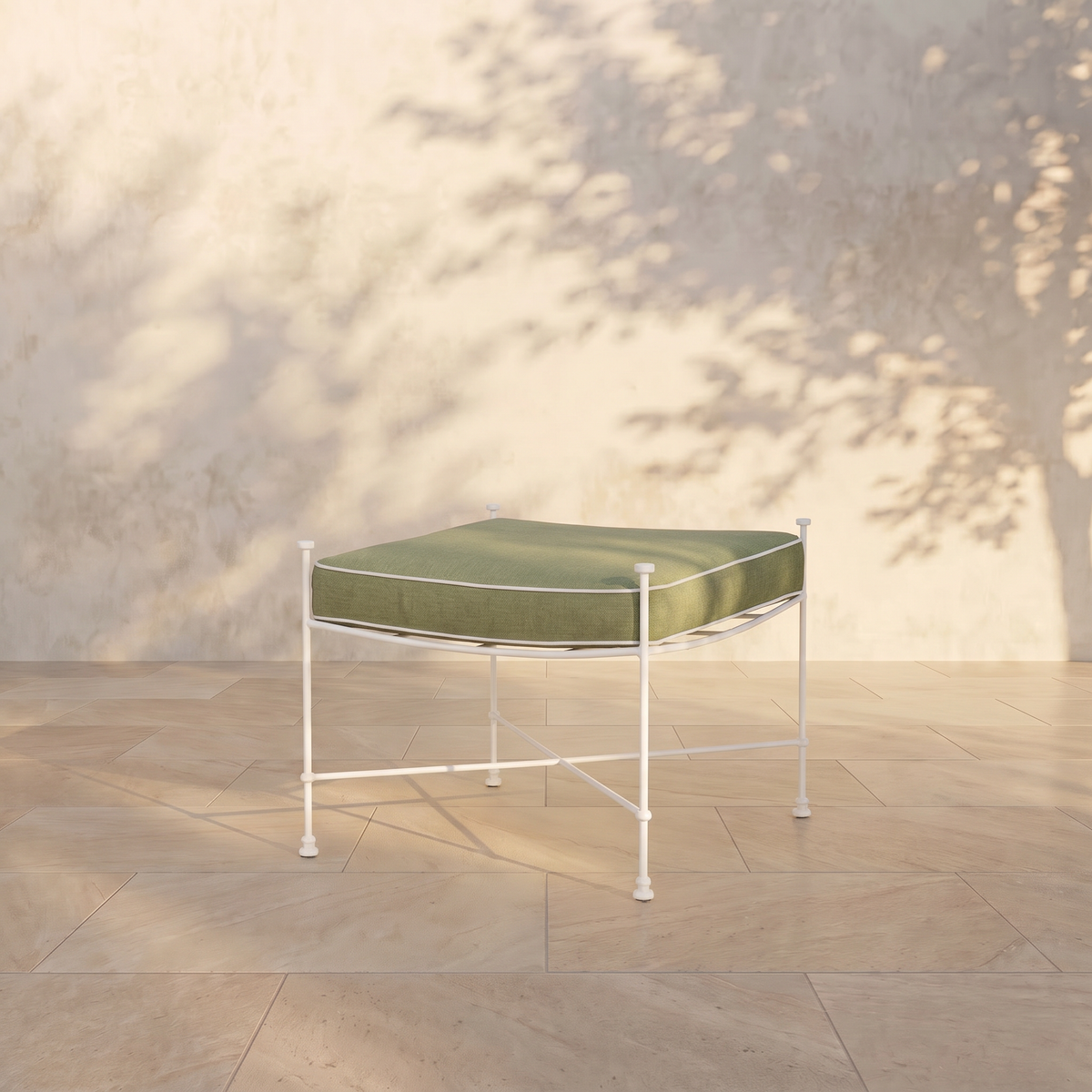 Provence Outdoor Ottoman - White Frame-Outdoor Ottomans-Heritage Leaf-House of Leon