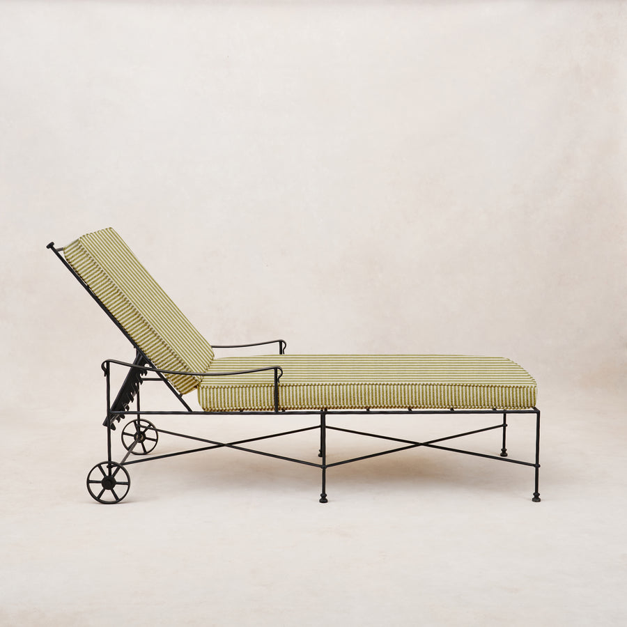 Provence Outdoor Chaise Lounge - Olive Striped-Outdoor Beds-House of Leon