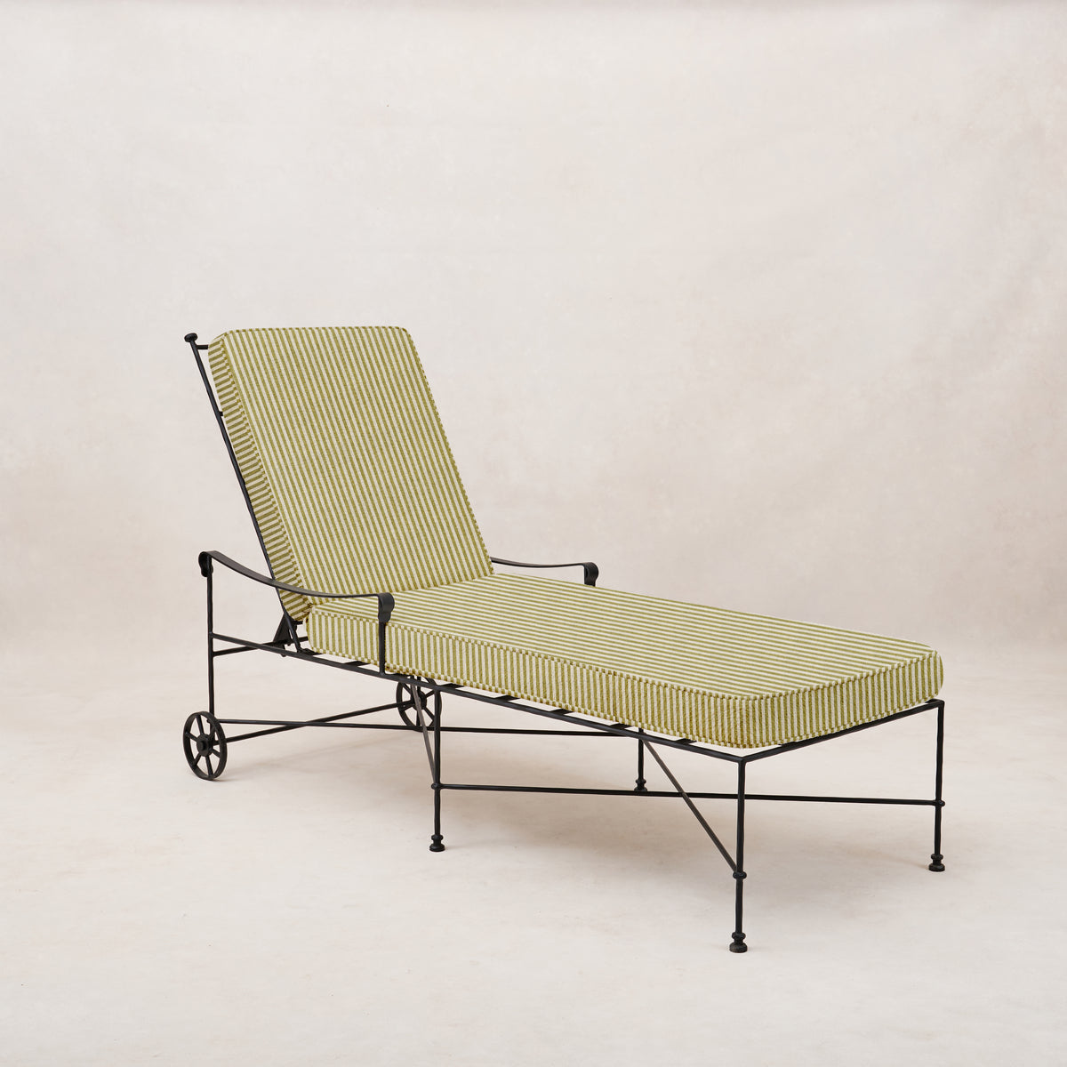 Provence Outdoor Chaise Lounge - Olive Striped-Outdoor Beds-House of Leon