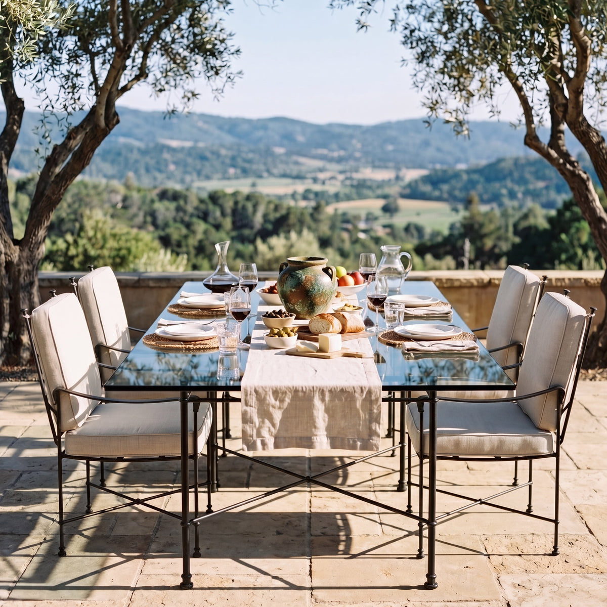 Provence Outdoor Glass Rectangular Dining Table- Black Frame