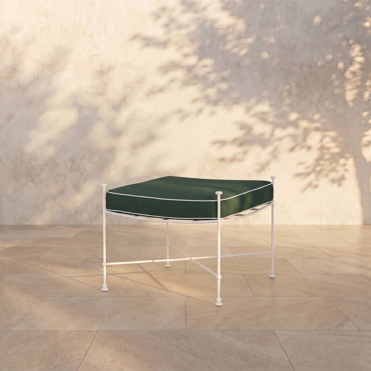 Provence Outdoor Ottoman - White Frame-Outdoor Ottomans-Cast Ivy-House of Leon