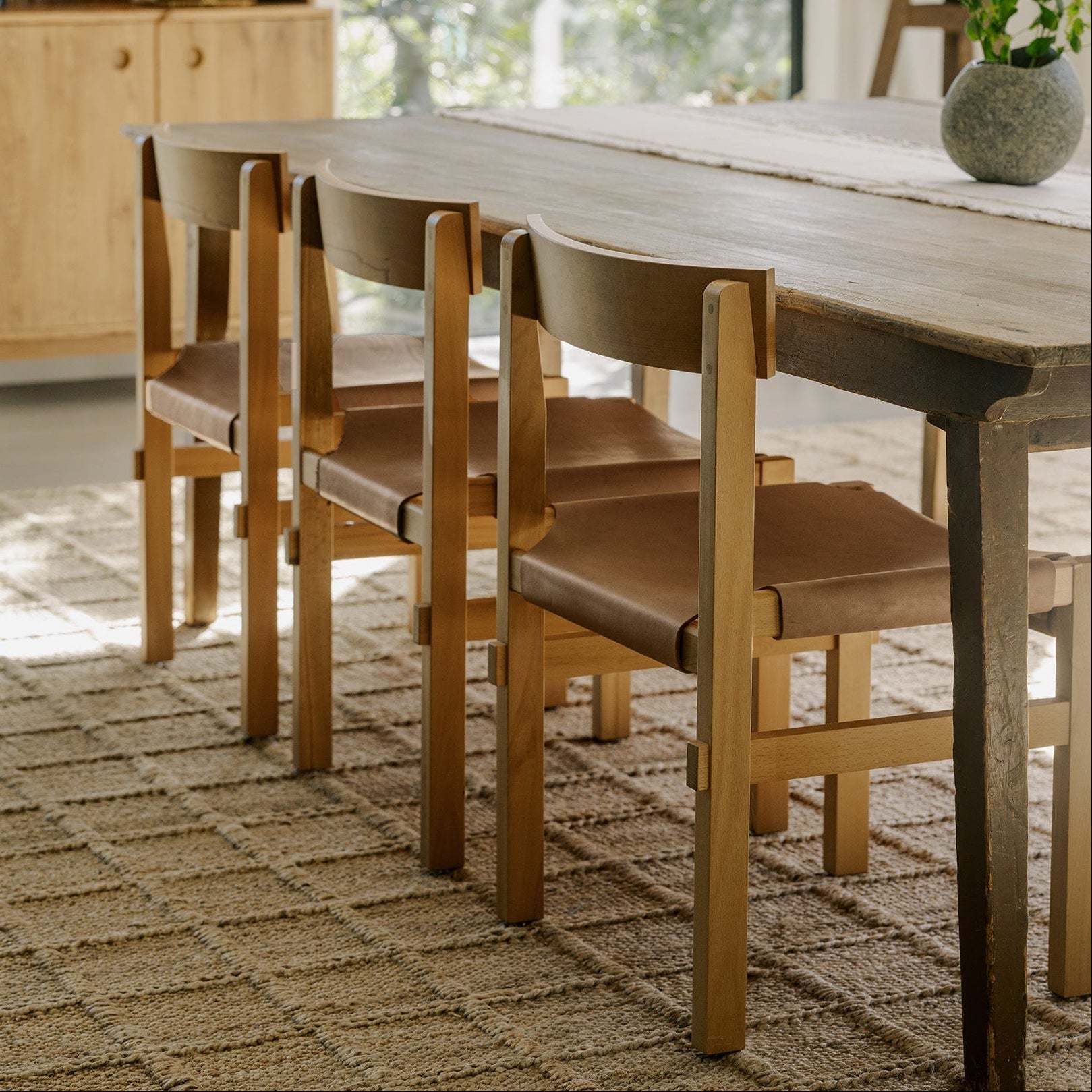 Natural Leather Sling Chair - Vintage Dining Chairs