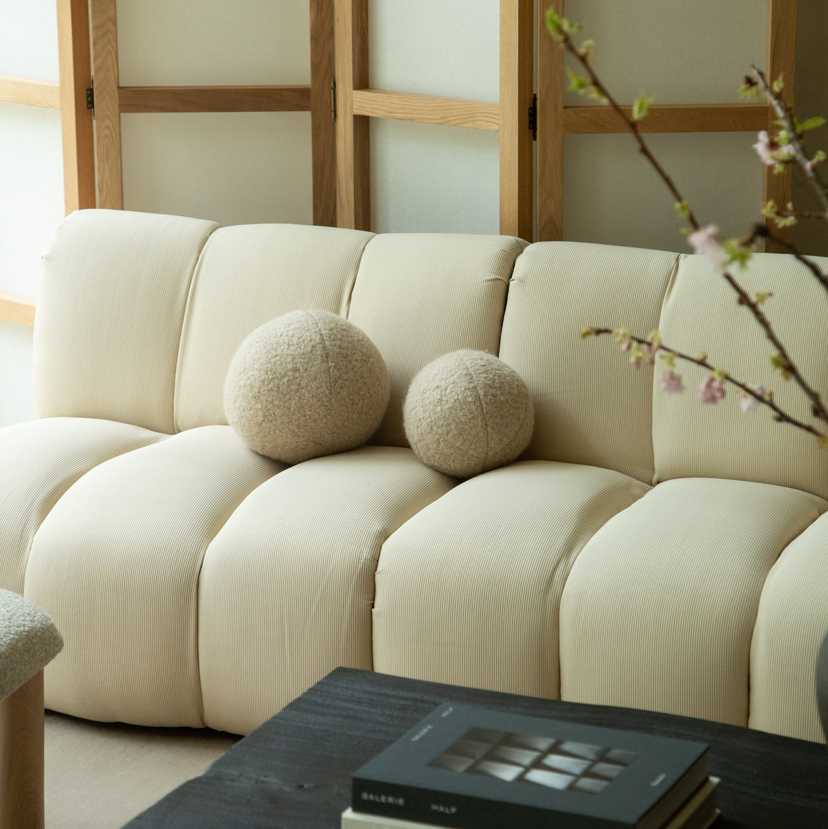 Teddy Sphere Pillow - Beige-Throw Pillows-House of Leon