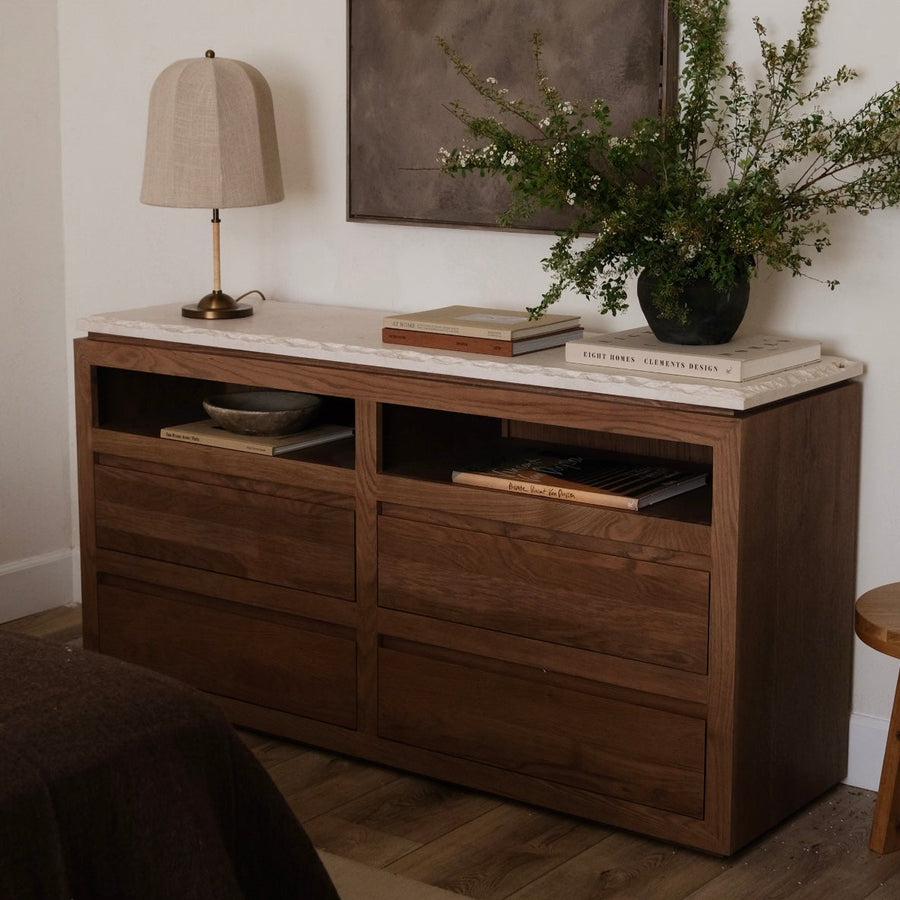 Sofita White Marble Dresser with Solid Oak Base Sofita White Marble Dresser with Solid Oak Base