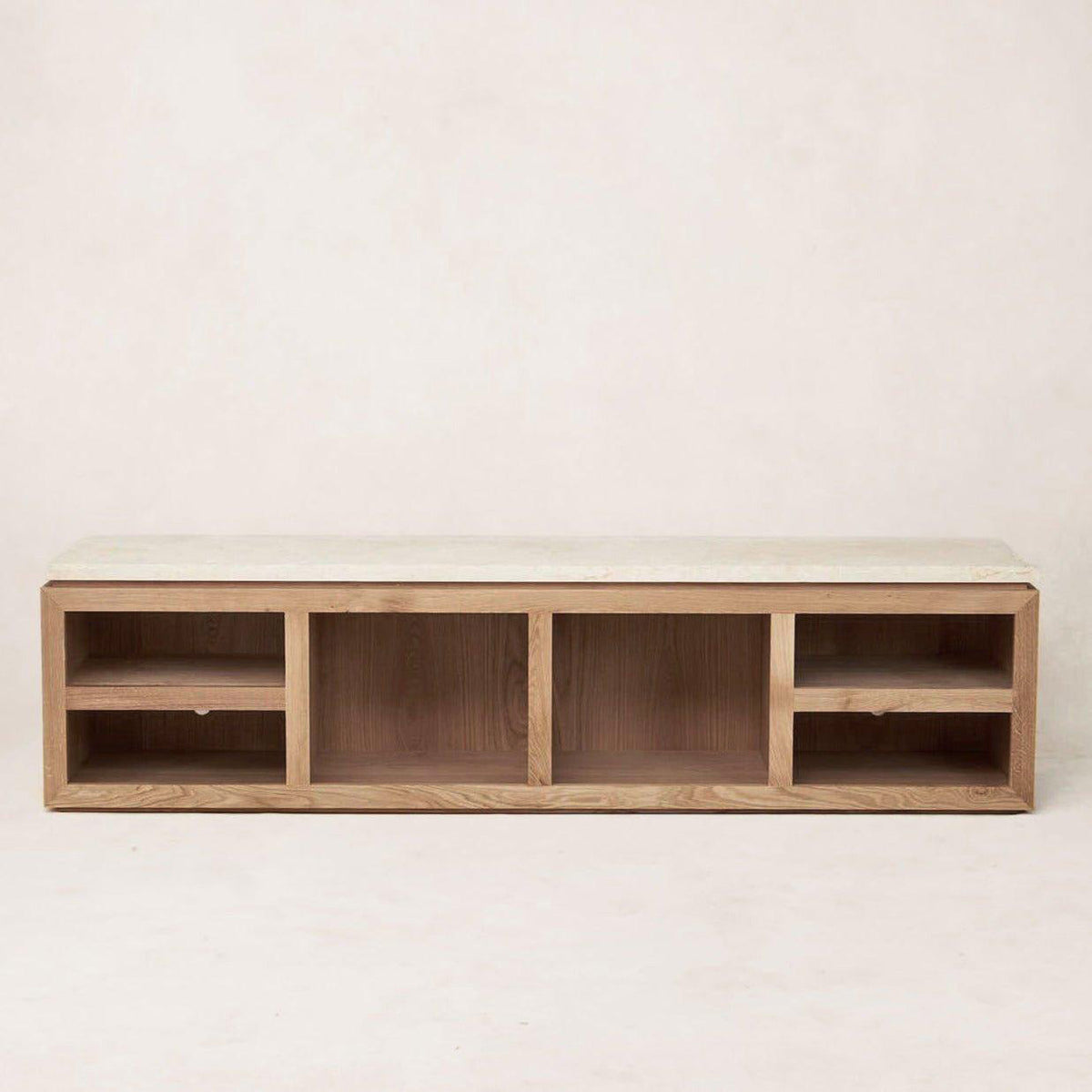 Sofita Marble Media Console - White Oak-Media Storage Cabinets & Racks-House of Leon