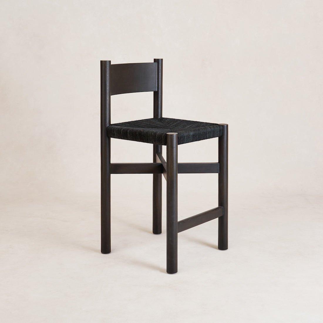 Black Nonna Counter Stool, Soft Jute Seat, White Oak Wood - House of Leon