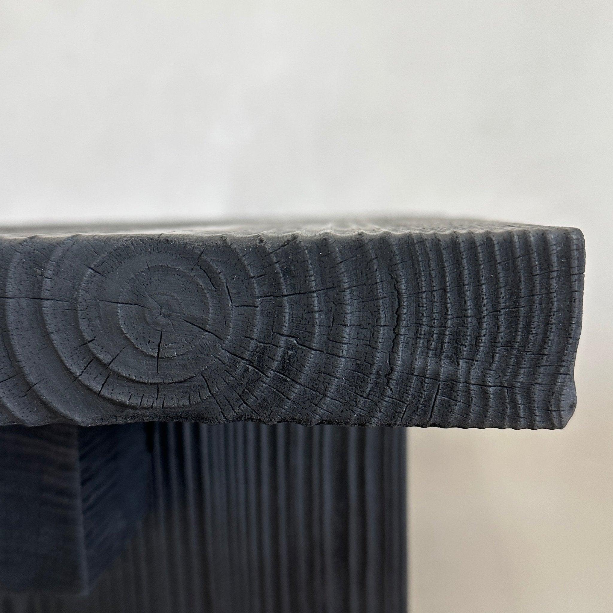 Sculptural Shou Sugi Ban Table: Rich Wood Grain, Black Finish