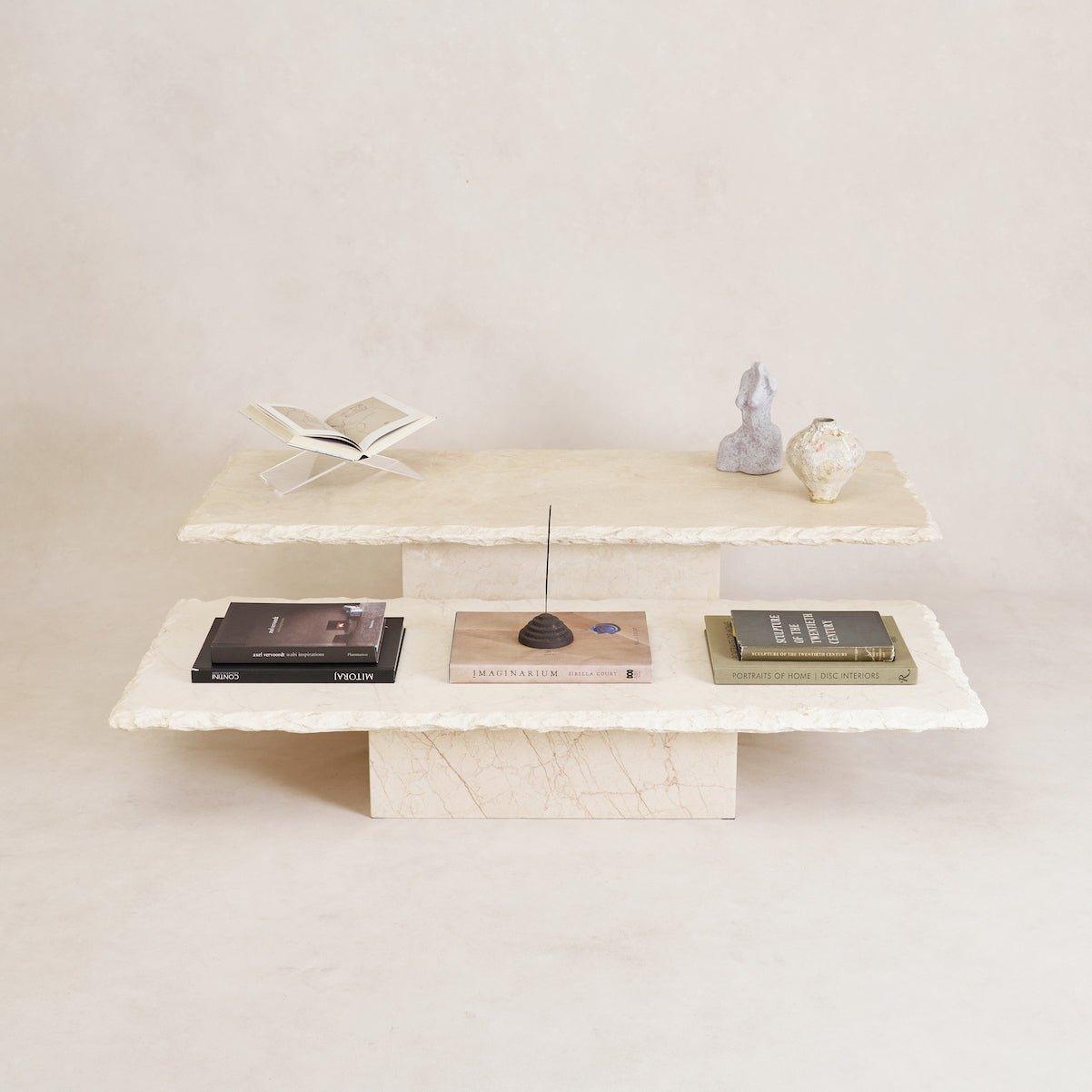 Organic White Marble + Sofita Stone Coffee Table with Live Edge - House ...